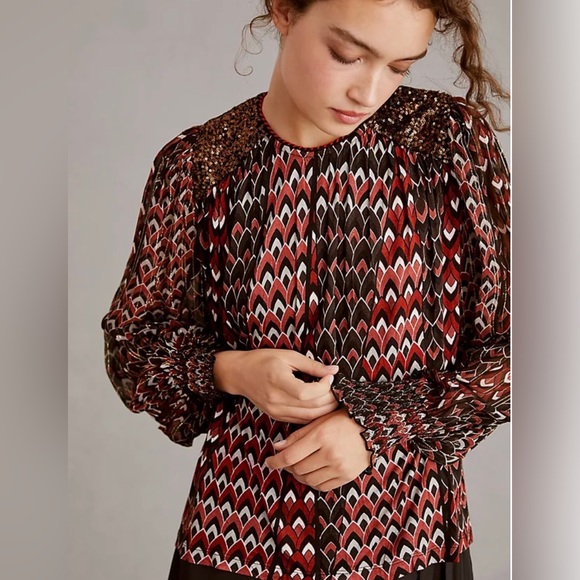 Anthropologie BL-NK sequin embellished blouse - Picture 2 of 5